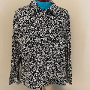 Charter Club BOHO Button Up Cotton Black & White Womens Jacket Size 2X